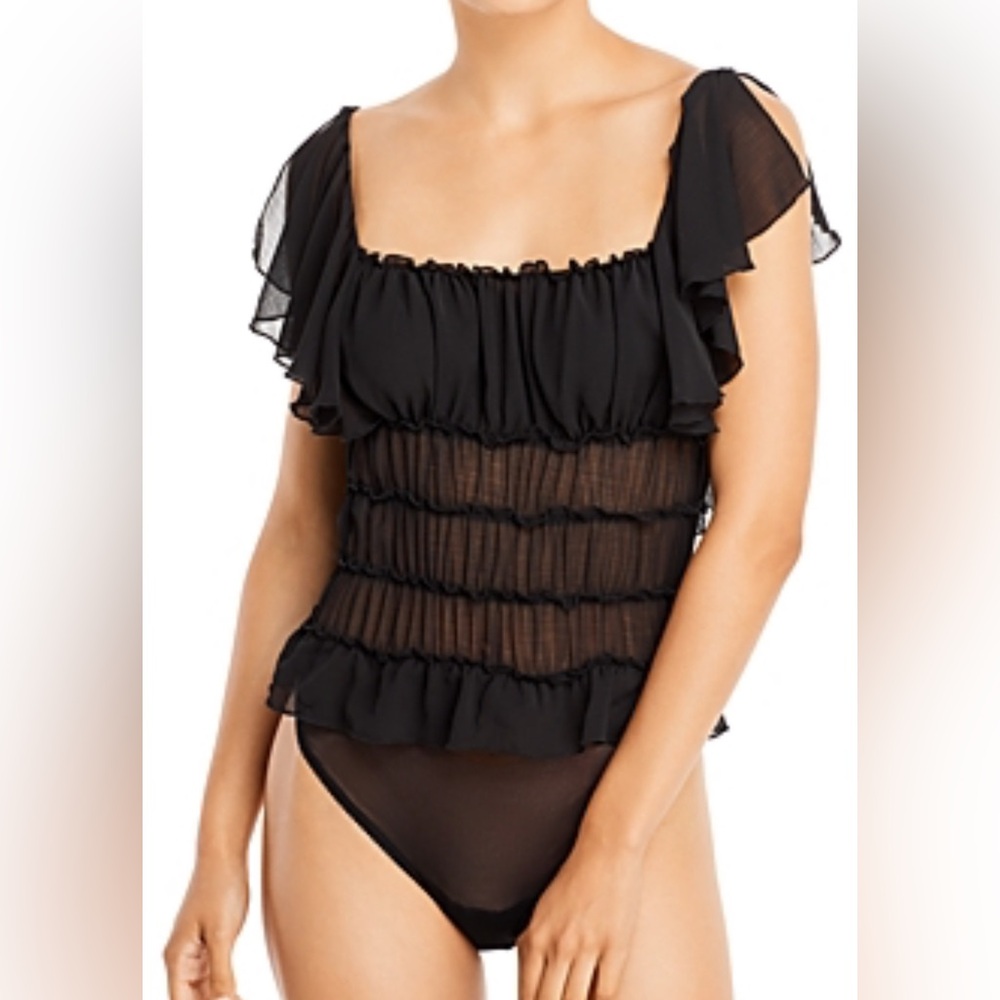 Free People Juliet Ruffle Sheer Bodysuit S
